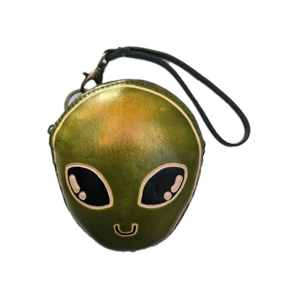 New Green Genuine Leather Handmade Alien Coin Purse Wristlet Key Case - Picture 2 of 4